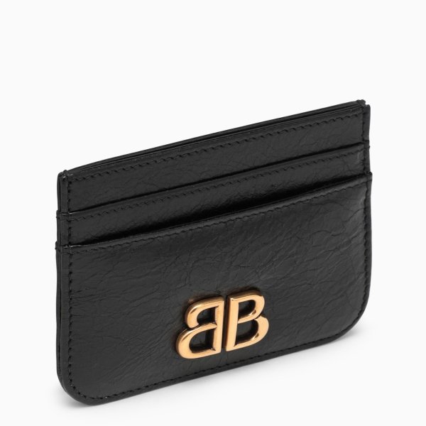 Monaco black leather card holder with logo