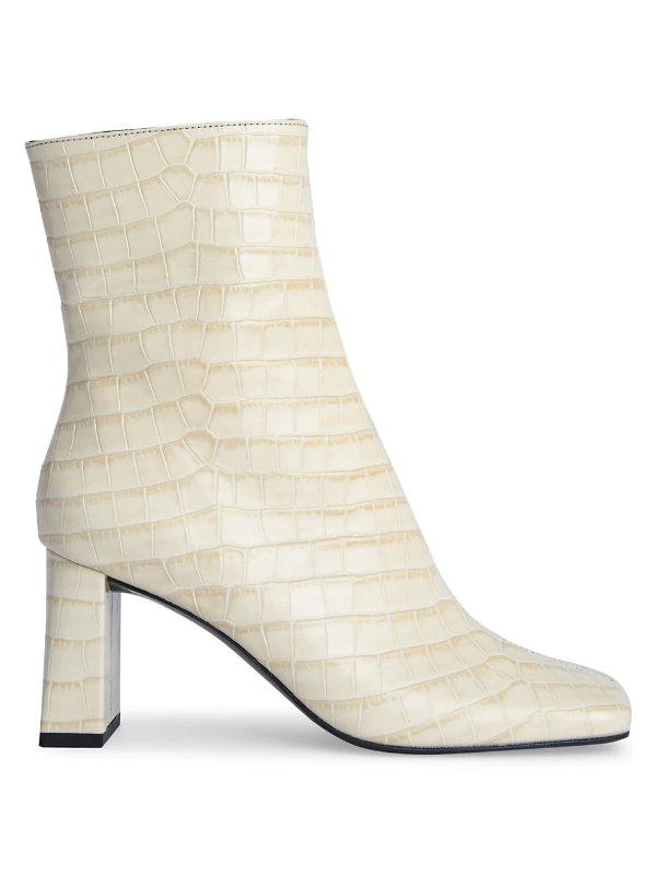 Celine Square-Toe Croc-Embossed Leather Ankle Boots