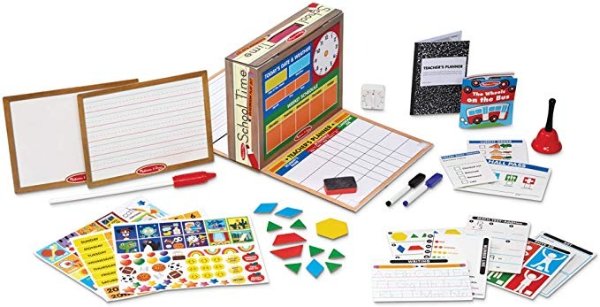 School Time! Classroom Play Set (Role-Play Center, Reusable Double-Sided Boards, Easy Storage Box, 150 + Pieces, Great Gift for Girls and Boys – Best for 4, 5, 6, 7 and 8 Year Olds)