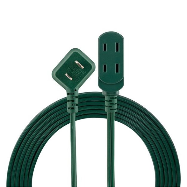 15' 3-Outlet Polarized Extension Cord Indoor Green