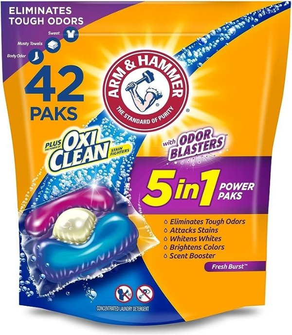 Plus OxiClean with Odor Blasters 5-in-1 Liquid Laundry Detergent Power Paks, High Efficiency (HE), 42 Count