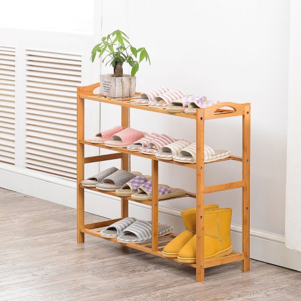 Bamboo Stackable Shoe Rack 4-Tier Entryway Shoe Shelf Storage Organizer for Home & Office