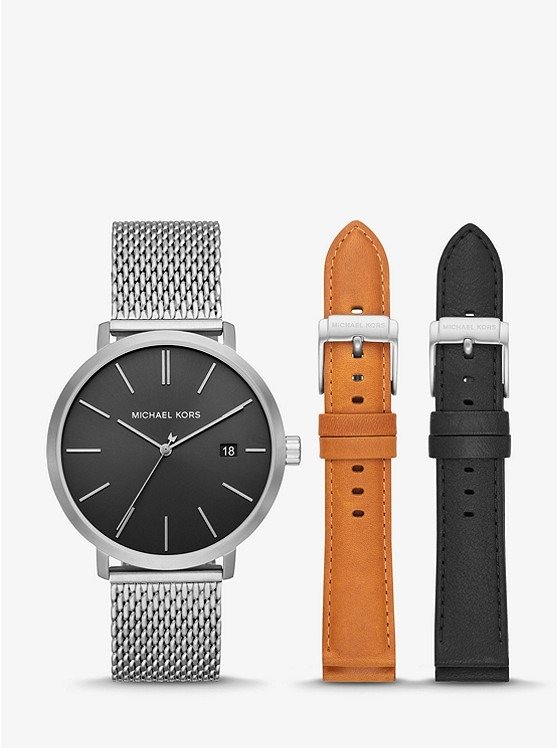 Oversized Blake Silver-Tone Mesh and Leather Interchangeable Watch Set