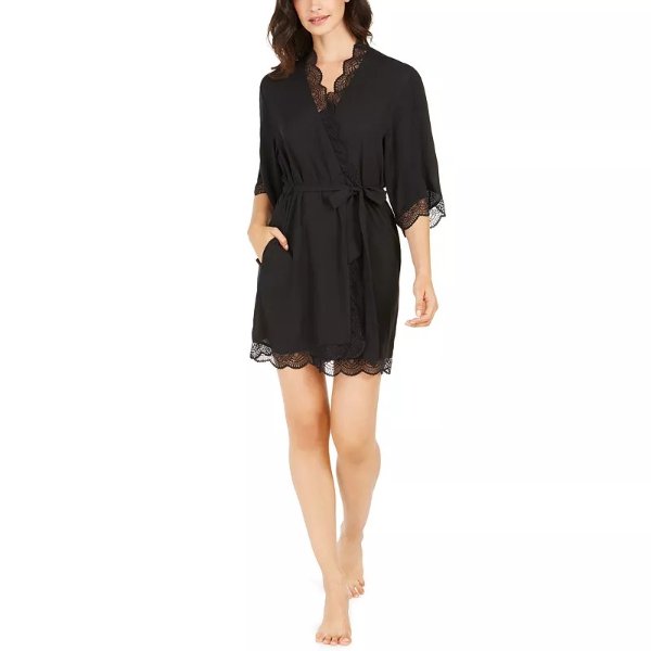 INC Lace Trim Short Robe, Created For Macy's