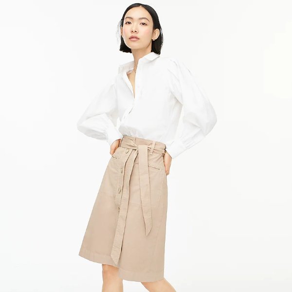Button-up chino skirt with removable belt