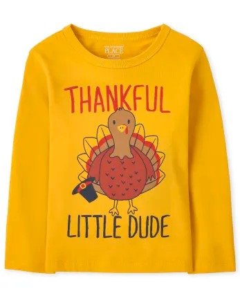 Baby And Toddler Boys Long Sleeve Thankful Little Dude Graphic Tee | The Children's Place - GOLDEN EGG