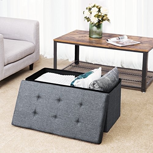 SONGMICS Storage Ottoman Bench, Chest with Lid, Foldable Seat, Bedroom, Hallway, Space-saving, 80L Capacity, Hold up to 660 lb, Padded, Dark Grey ULSF47K