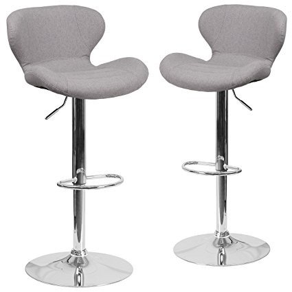 Flash Furniture 2 Pk. Contemporary Gray Fabric Adjustable Height Barstool with Chrome Base