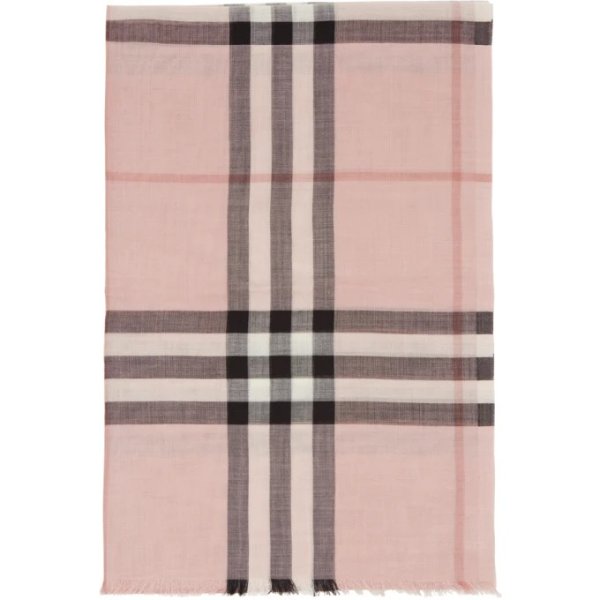 Pink Wool & Silk Lightweight Check Scarf