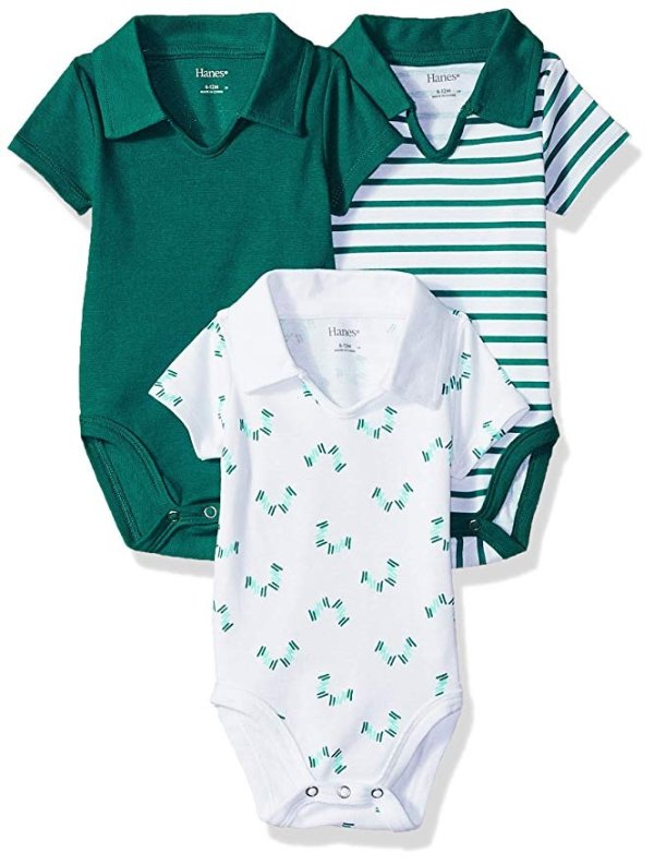 Hanes Ultimate Baby Flexy 3 Pack Short Sleeve Polo Bodysuits