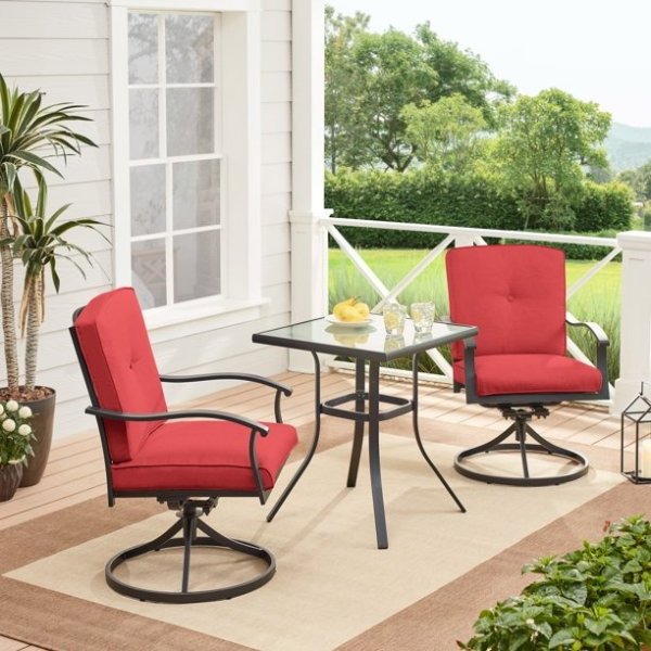 Mainstays Belden Park 3-Piece Outdoor Furniture Patio Bistro Set, Red