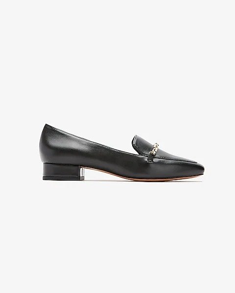 Square Toe Textured Heeled Loafers