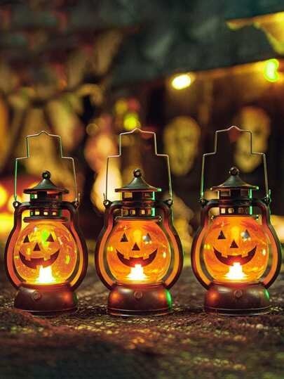 1pc Halloween Pumpkin Design LED Lantern Light
