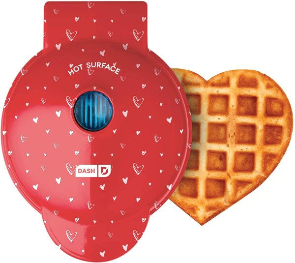 Mini Waffle Maker for Individual Waffles, Hash Browns, Keto Chaffles with Easy to Clean, Non-Stick Surfaces, 4 Inch, Red Love Heart, DMWH100HP
