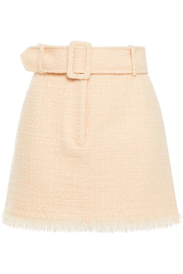 Belted metallic wool-blend tweed mini skirt