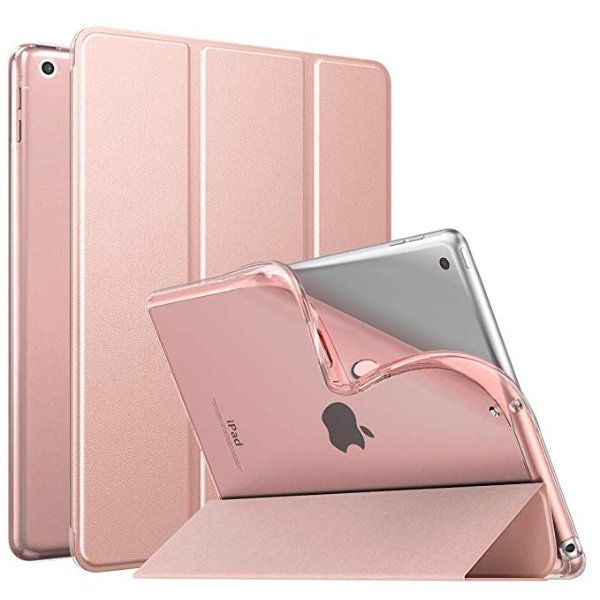 Case Fit New iPad 10.2 2019 (10.2 inch) - iPad 7th Generation 2019 Case with Stand, Soft TPU Translucent Frosted Back Cover Slim Smart Shell, Auto Wake/Sleep - Rose Gold