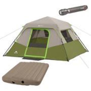 Ozark Trail 6-Person Instant Cabin Tent with 2 Airbeds and Flashlight Bundle