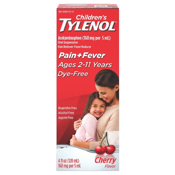 Children's TYLENOL Pain + Fever Medicine, Dye-Free Cherry Flavor, Cherry Flavor