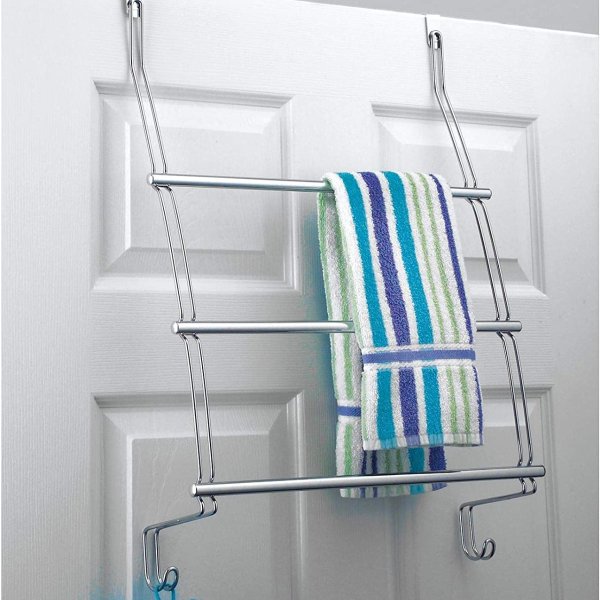 Classico Steel Over-The-Door Towel Rack with Storage Hooks