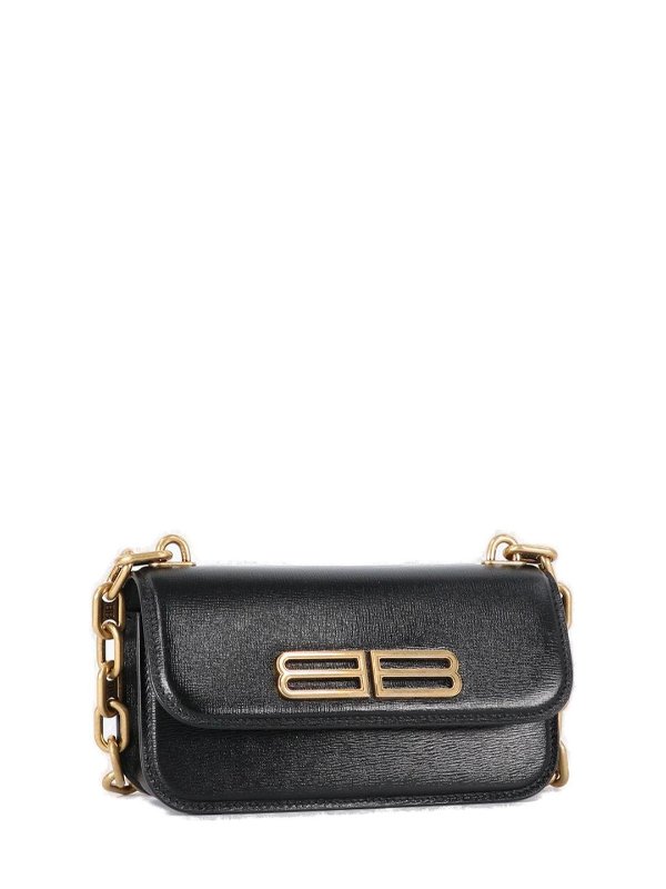 Logo Plaque Textured Chained Crossbody Bag