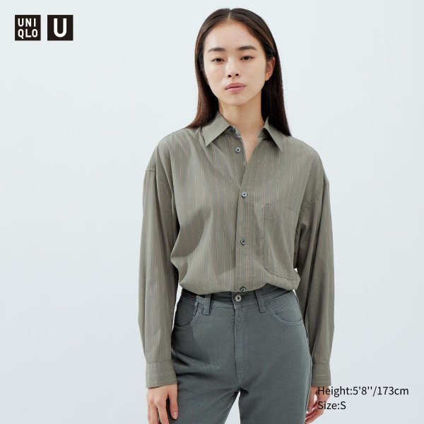 Draped Striped Long-Sleeve Shirt | UNIQLO US