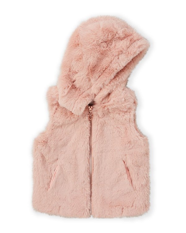 (Toddler Girls) Pink Faux Fur Hooded Vest