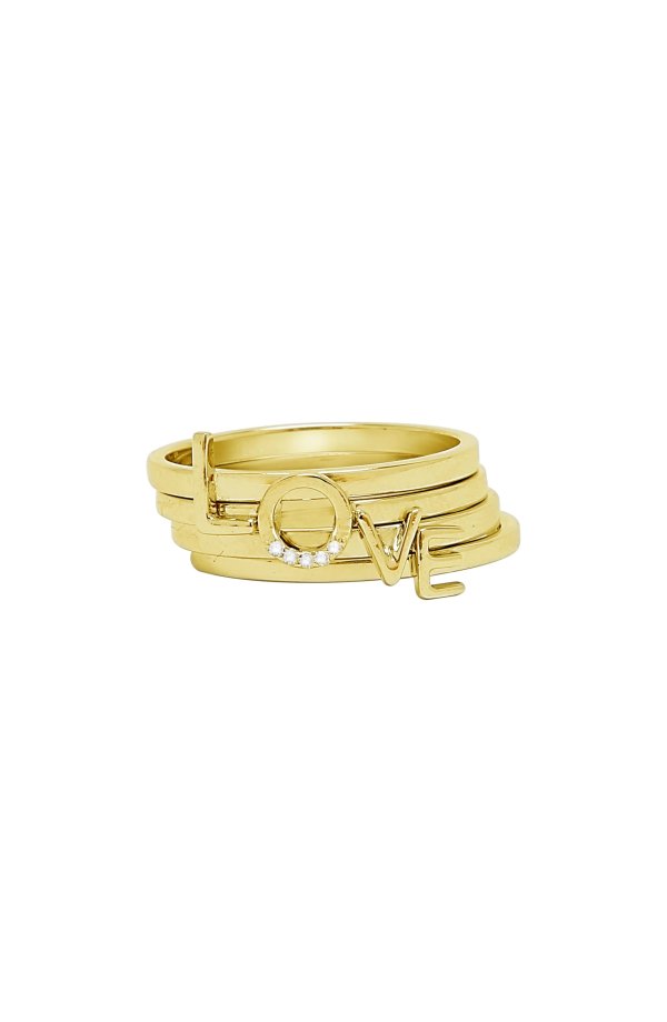 14K Yellow Gold Plated Sterling Silver 'Love' Stacking Rings