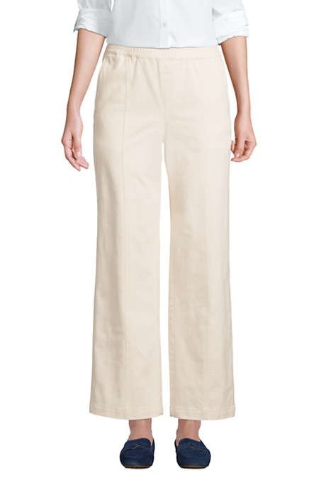 Women's Mid Rise Pull On Wide Leg Chino Ankle Pants