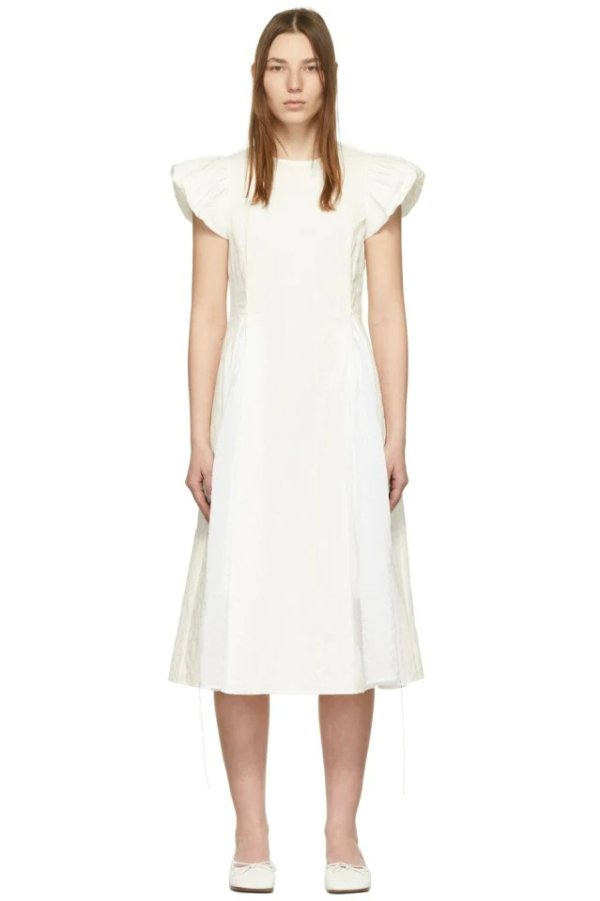 Off-White Cap Sleeve Embroidered Dress