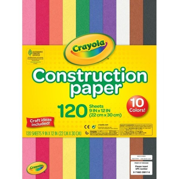 Construction Colored Paper in 10 Assorted Colors, 120 Pieces, Child