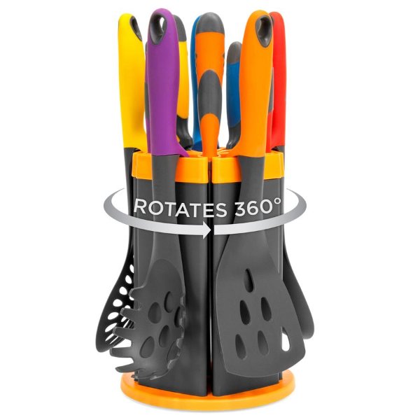 11-Piece Knife Utensil Set w/ Rotating Stand, Heat-Resistant Heads - Multi