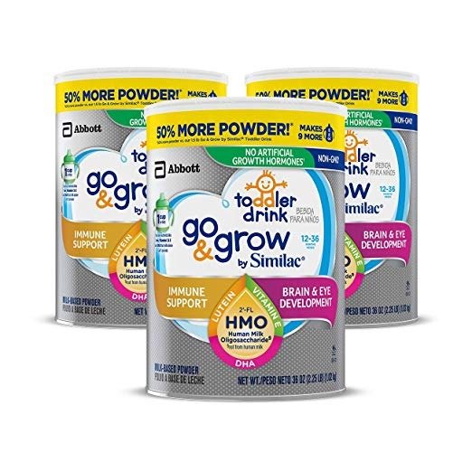 Go & Grow by Similac Non-GMO Toddler Milk-Based Drink with 2’-FL HMO for Immune Support, Powder, 36 oz, 3 Count