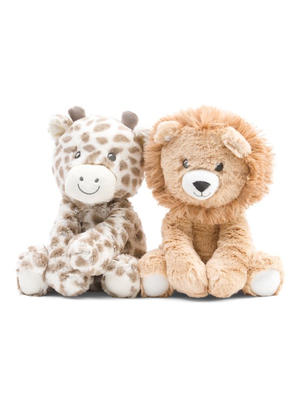 Set Of 2 Giraffe &amp; Lion Dog Toys With Squeaker