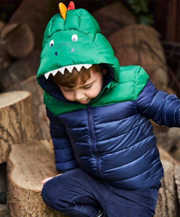 Green & Navy Dinosaur Puffer Coat - Newborn, Infant, Toddler & Boys