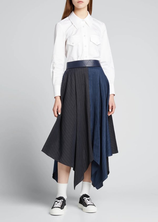 Striped Asymmetric Mid Skirt