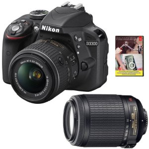 (Factory Refurbished) Nikon D3300 with 18-55mm VRII+ 55-200 VR Lenses + Adobe PSE12