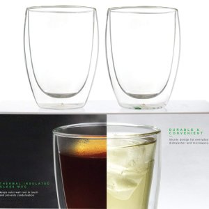 LINKYO Glass Coffee Mugs - Double Wall Insulated Drinking Cups, 2-Pack
