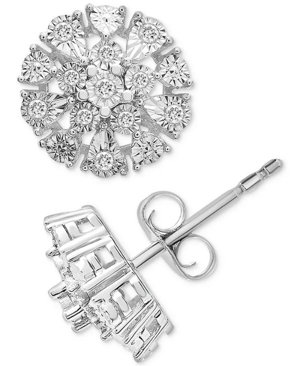 Diamond Flower Burst Stud Earrings (1/10 ct. t.w.) in Sterling Silver, Created for Macys