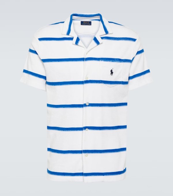 Striped cotton-blend polo shirt