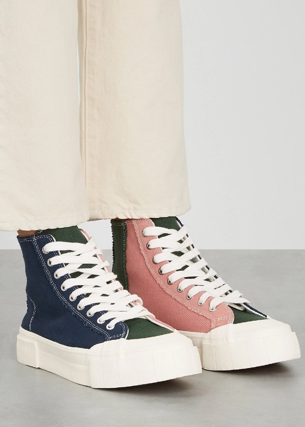 Palm panelled canvas hi-top sneakers