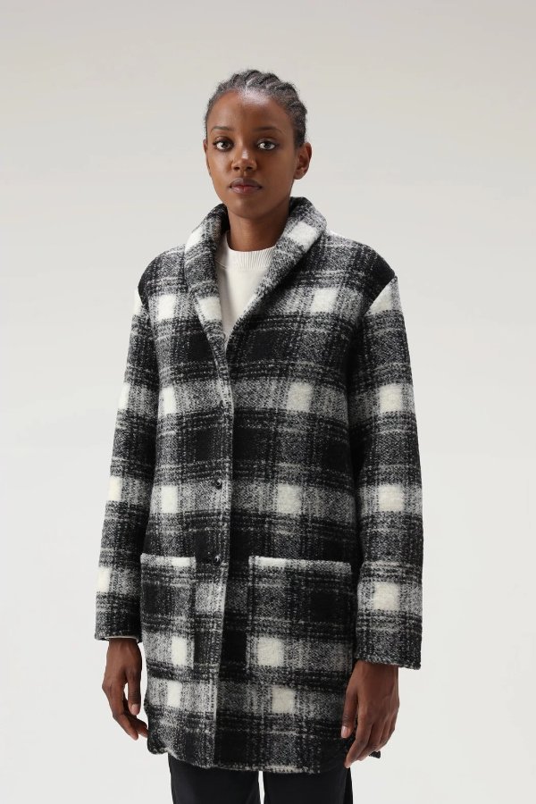 Wool Blend Gentry Check Coat Black Check