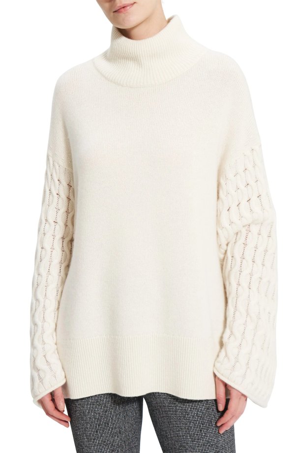 Cable Knit Sleeve Cashmere Sweater
