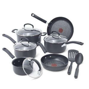 T-fal Ultimate Hard Anodized Durable Nonstick Cookware Set, 12-Piece, Gray