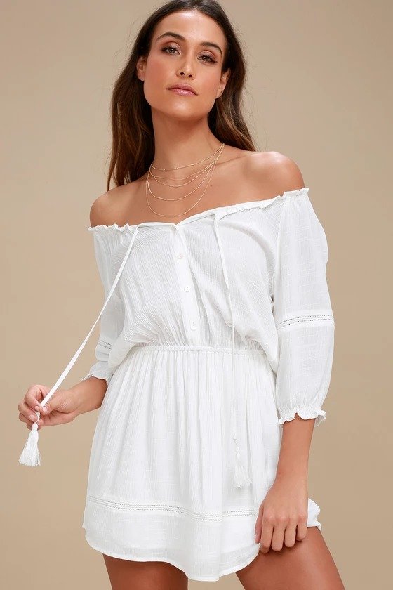 Zappa White Off-the-Shoulder Long Sleeve Dress
