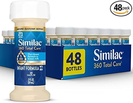 360 Total Care Infant Formula, with 5 HMO Prebiotics, Our Closest Formula to Breast Milk, Non-GMO, Baby Formula, Ready-to-Feed, 2-fl-oz Bottle (Case of 48)