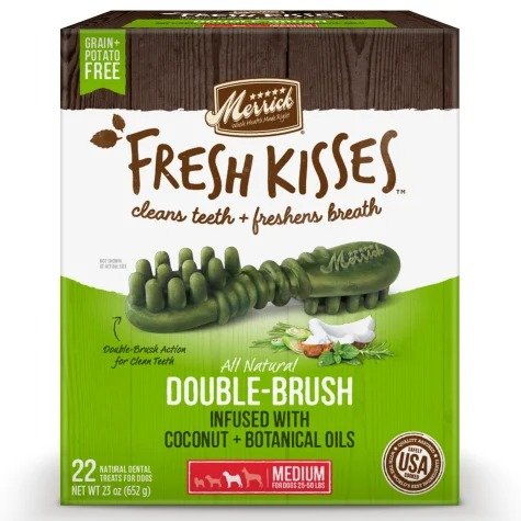 Fresh Kisses Coconut Oil + Botanicals Medium Brush Dental Dog Treats, 22 Count | Petco