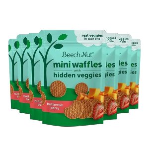 beech nut-Nut Toddler Snacks, Mini Waffles with Hidden Veggies, Butternut Berry, Non-GMO, 3.2 oz Bag (7 Pack)