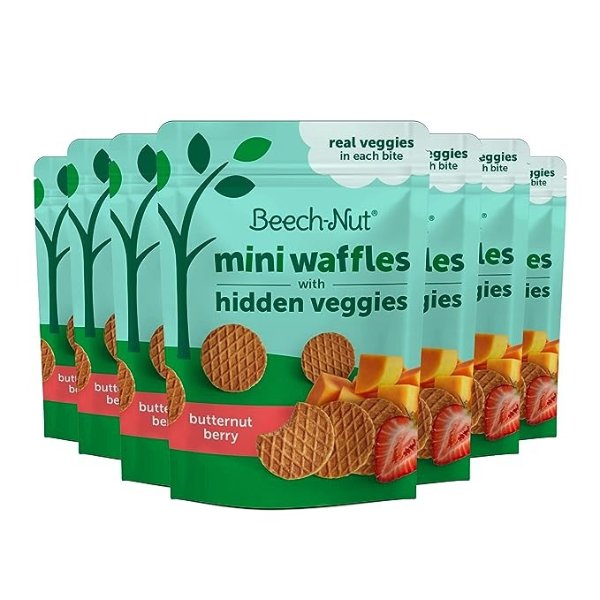 -Nut Toddler Snacks, Mini Waffles with Hidden Veggies, Butternut Berry, Non-GMO, 3.2 oz Bag (7 Pack)