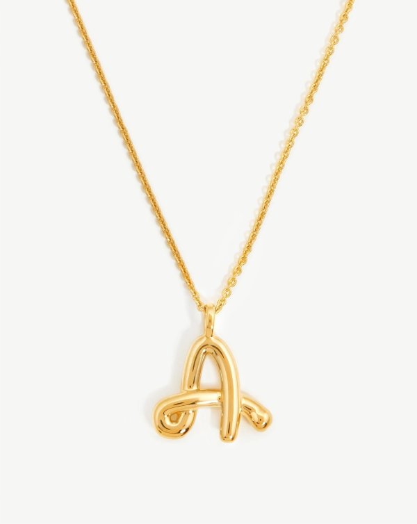 Curly Molten Initial Pendant Necklace - Initial A