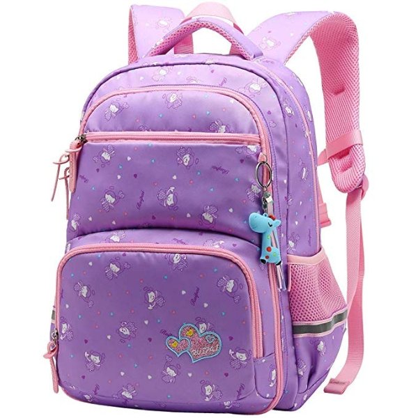 Vbiger Girls School Backpack Adorable Student Shoulders Bag Stylish Printing School Bag Casual Outdoor Daypack for Students between 7-16 Years Old, Purple